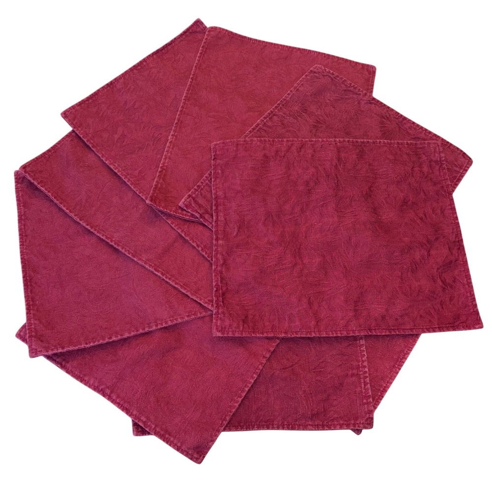 Vintage | Set of 8 | Burgundy Quilted Placemats | Botanical | 15.5 x 12.5‎
